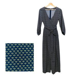 Gap Wrap Wide Leg Navy Blue Print Jumpsuit Size 4 Long Sleeves